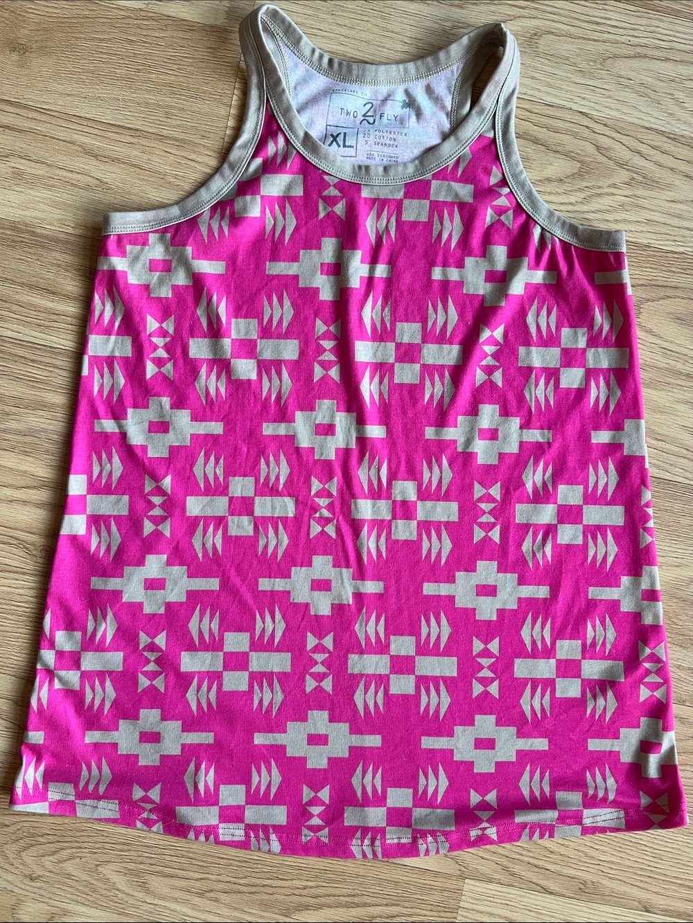 Two Fly Pink/Tan Aztec Racerback Tank Top Sz XL